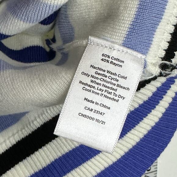 Talbots Womens Sweater XL Cream Oatmeal Blue Striped Knit Short Sleeve - Picture 7 of 9